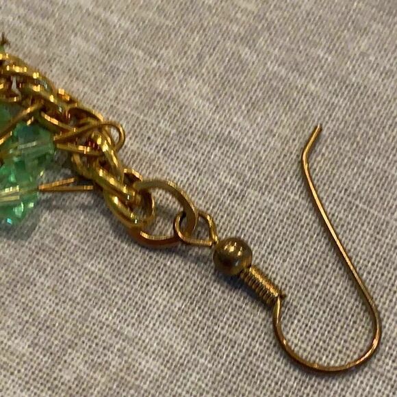 Aurora Borealis Light Green Crystal drop earrings, Vintage - Picture 2 of 2